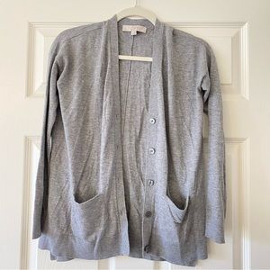 LOFT Long Sleeve Button Cardigan Light Gray Sweater XS